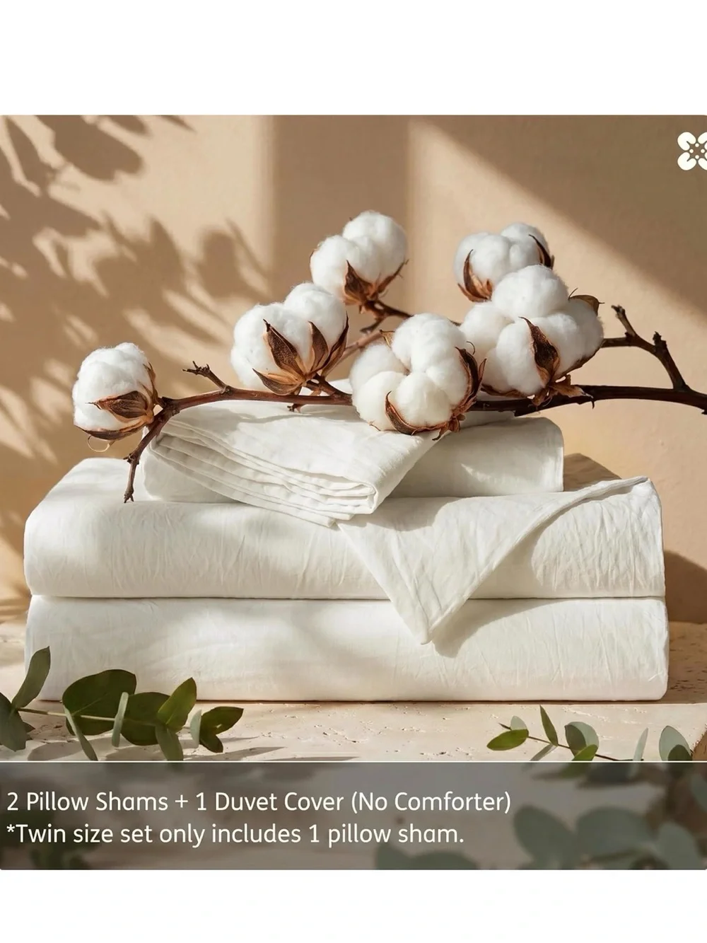 Ivory 100% Cotton Queen Duvet Cover Set - Washed Percale